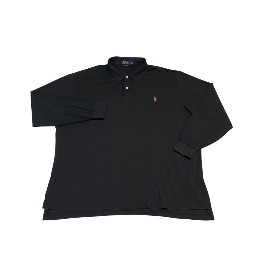Polo Ralph Lauren Mens 3XLT Black Pima Soft Touch Long Sleeve Polo Shirt